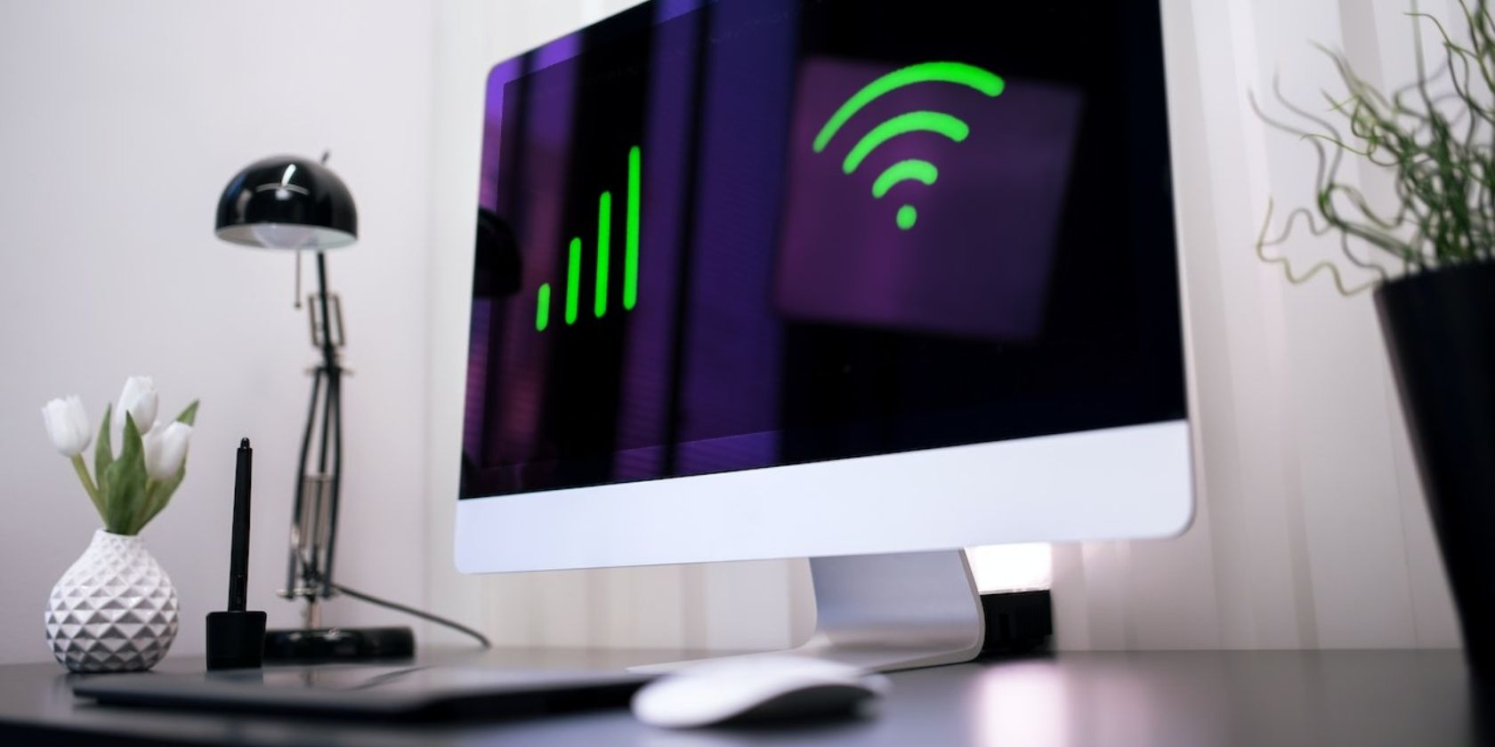 iMac with internet symbols on the screen