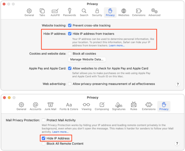 مخفی کردن تنظیمات IP Address در macOS Safari و Mail