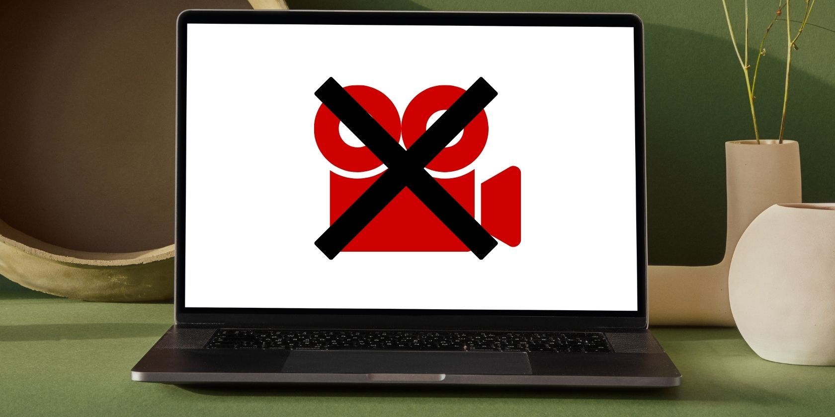laptop with video icon covered by x