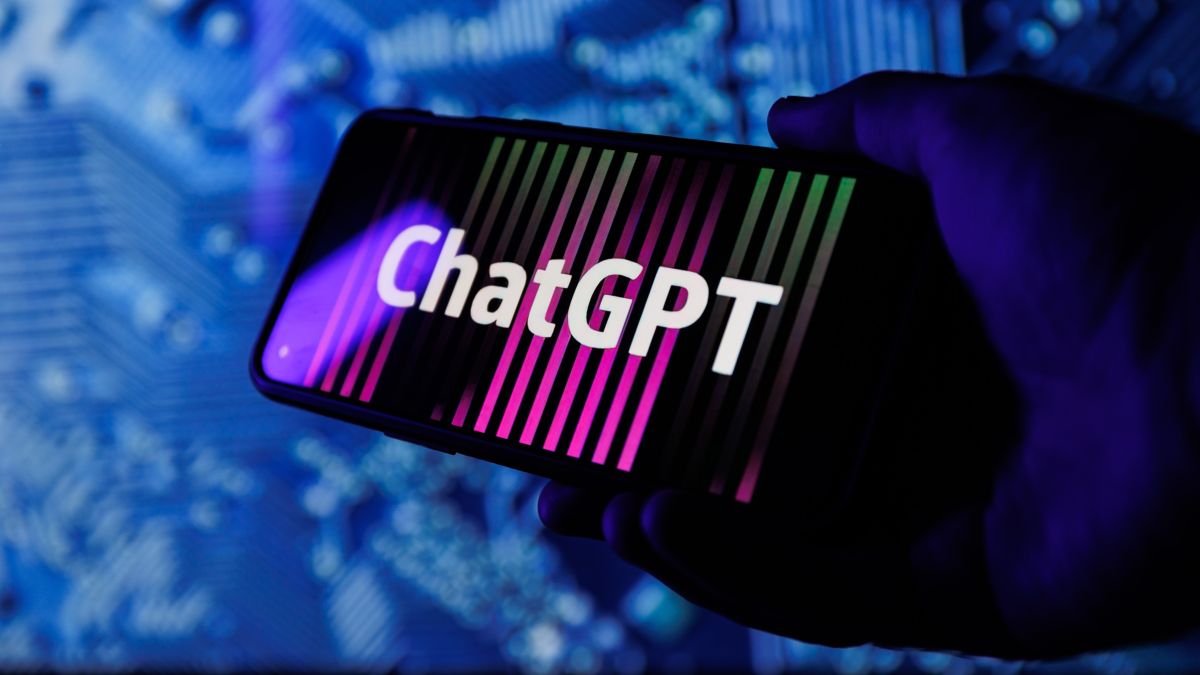 ChatGPT OpenAI logo on smartphone in conceptual Artificial intelligence futuristic background