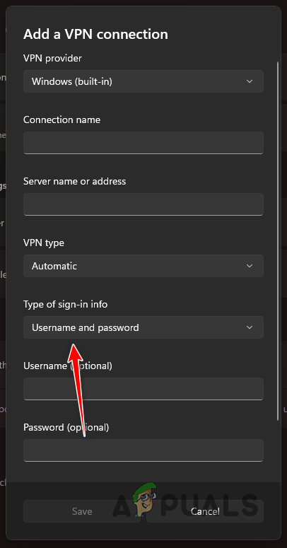 نوع ورود به سیستم VPN