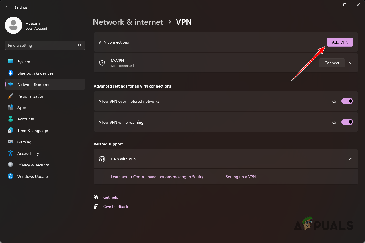 اضافه کردن VPN 