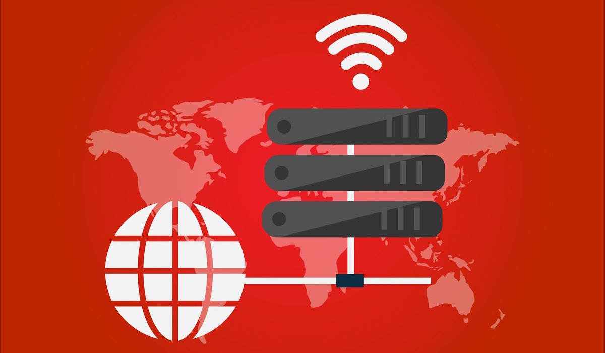 Server-Router-Placed-on-World-Map-in-Red-Background 