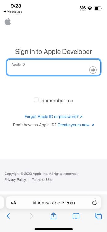 صفحه ورود به سیستم Apple ID در سایت توسعه دهنده اپل