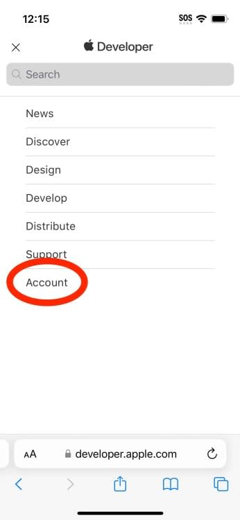 کشویی حساب در سایت توسعه دهنده اپل