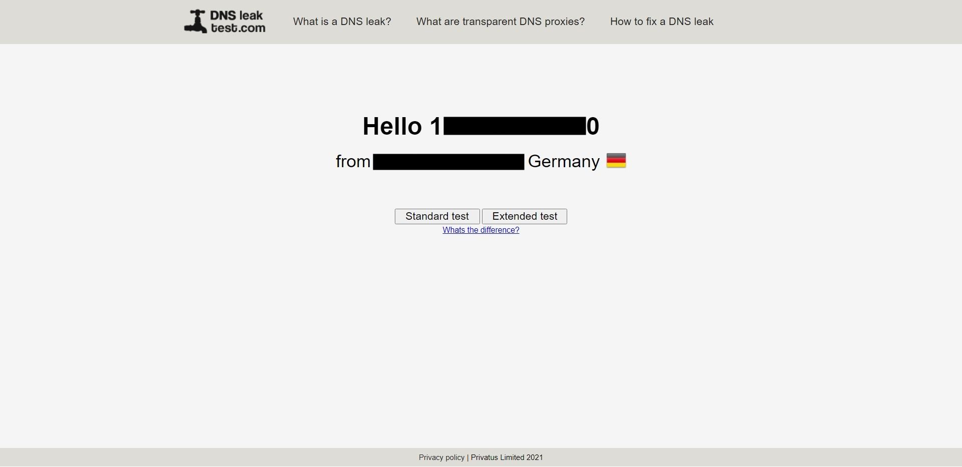 DNSleaktest.com آدرس IP سرور VPN من را نشان می دهد