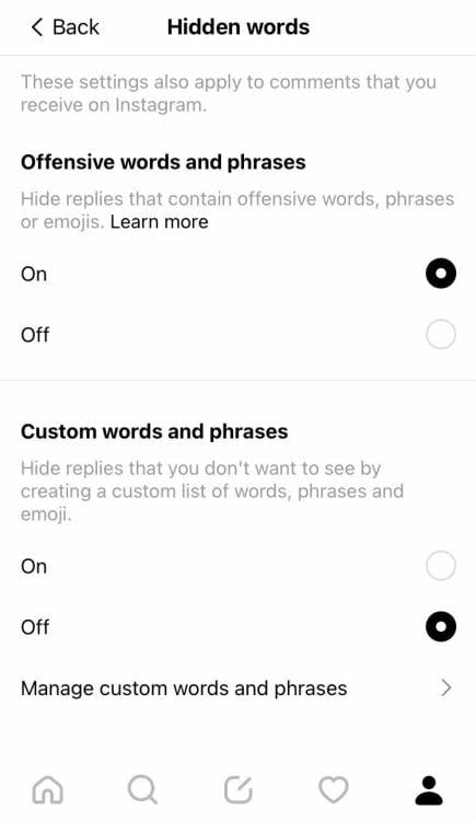 صفحه کلمات پنهان در برنامه Threads.