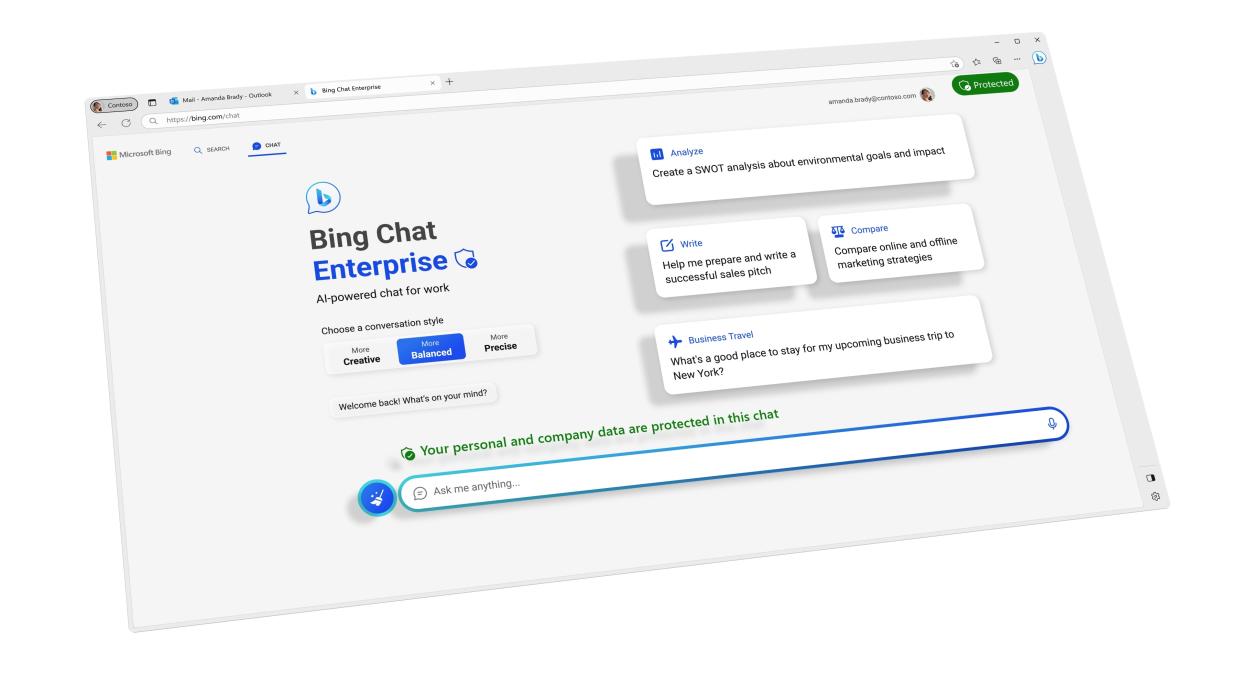 Bing Chat Enterprise نمونه هایی از نحوه استفاده از آن برای کار را نشان می دهد